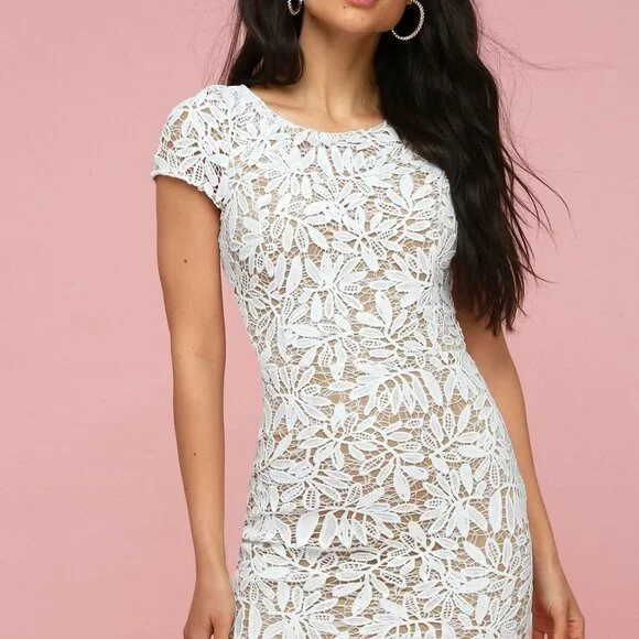 Right Sheer, Right Now White Lace Bodycon Dress - Picture 2 of 8